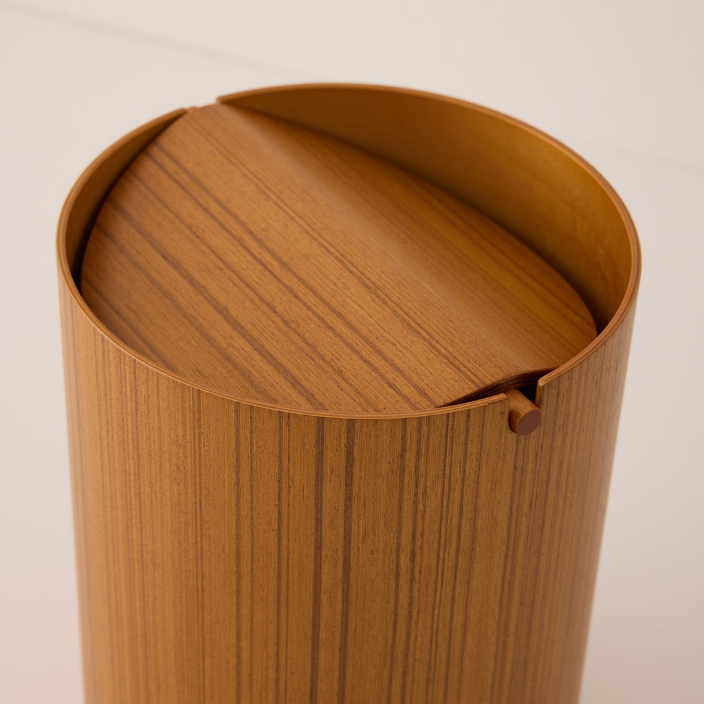 Goodee-Saito Wood-Wooden Waste Basket with Lid - Small - Color - Ayous