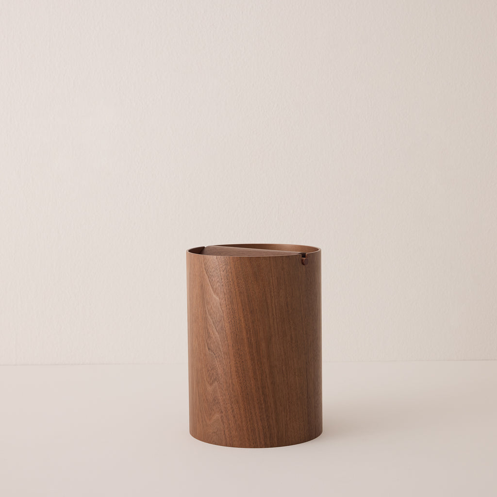 Goodee-Saito Wood-Wooden Waste Basket with Lid - Small - Color - Walnut