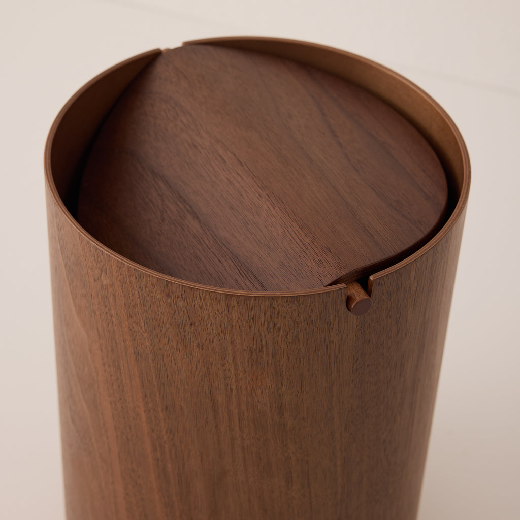 Goodee-Saito Wood-Wooden Waste Basket with Lid - Small - Color - Walnut