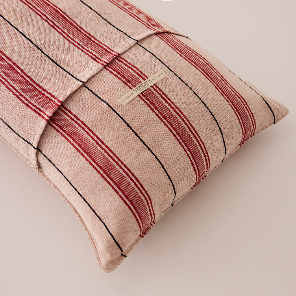 Goodee-Tensira-Long Cushion in Kapok with Removable Cover - Color - Red & Black Stripe