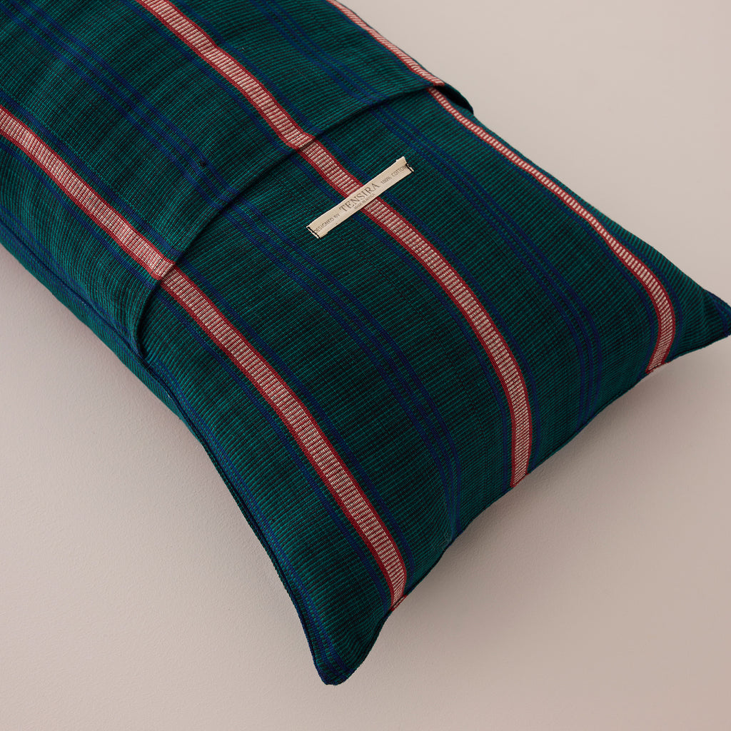 Goodee-Tensira-Bolster Cushion in Kapok with Removable Cover - Color - Green & Red Tartan