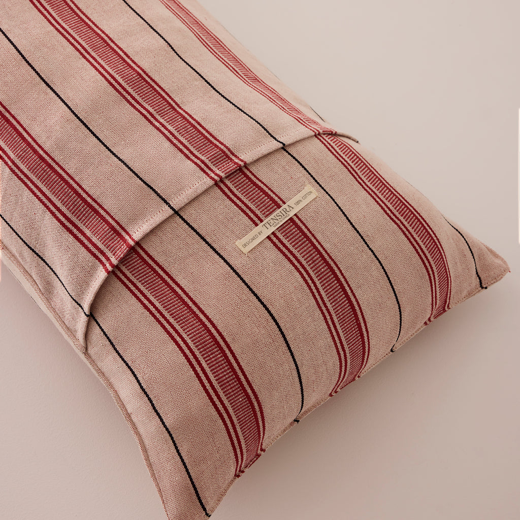 Goodee-Tensira-Bolster Cushion in Kapok with Removable Cover - Color - Red & Black Stripe