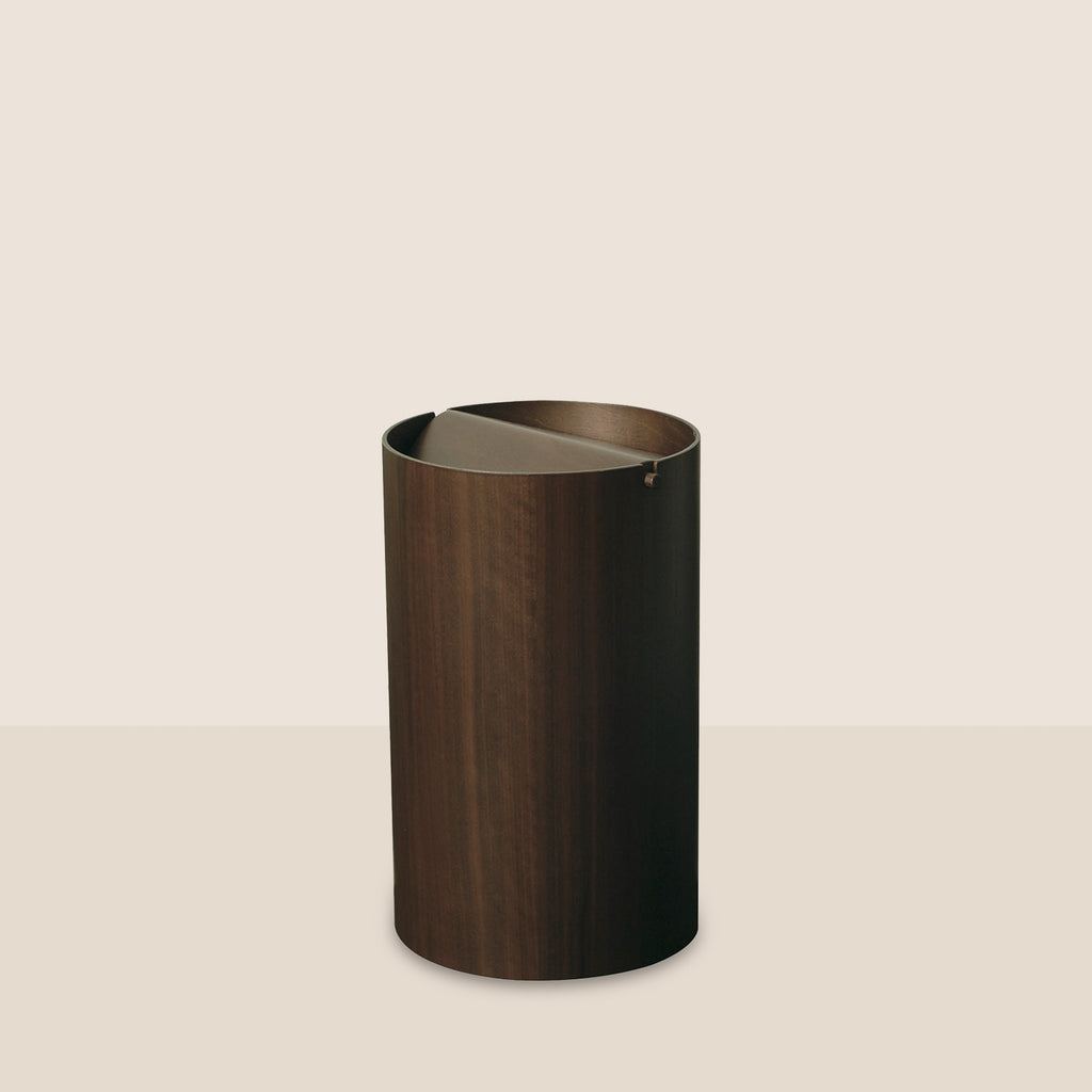 Goodee-Saito Wood-Wooden Waste Basket with Lid - Large - Color - Walnut